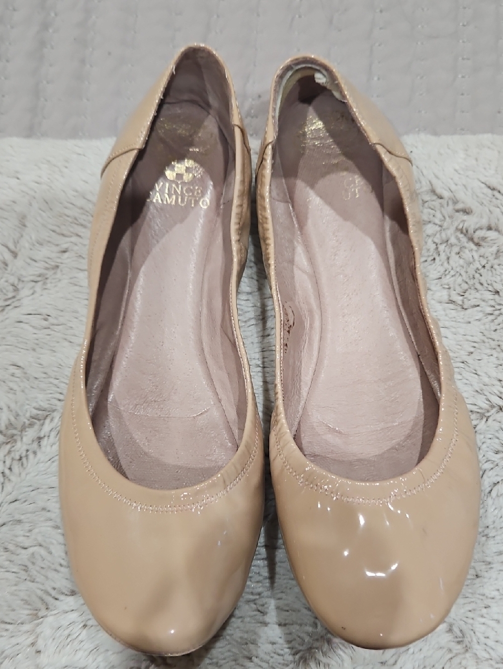 Vince Camuto Beige Patent Leather Ballet Flats